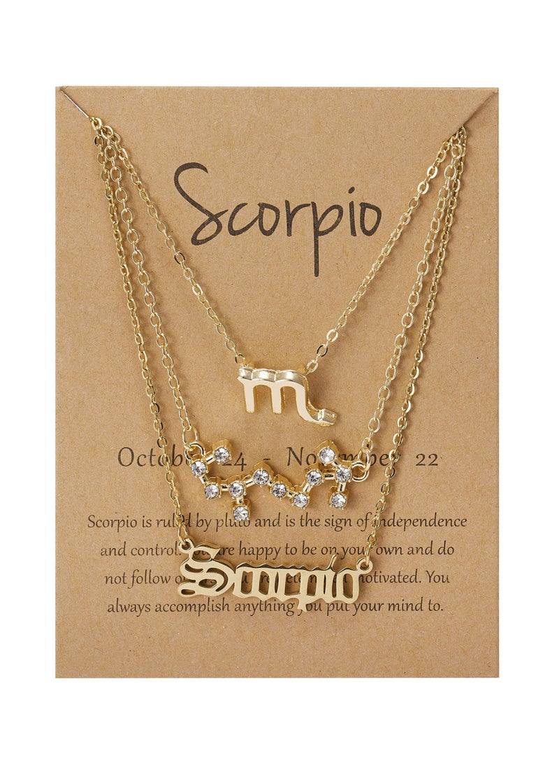 3Pcs Scorpio Symbol Necklace, Retro Gold Plated 12 Constellation Pendant, zodiac sign - Image 1