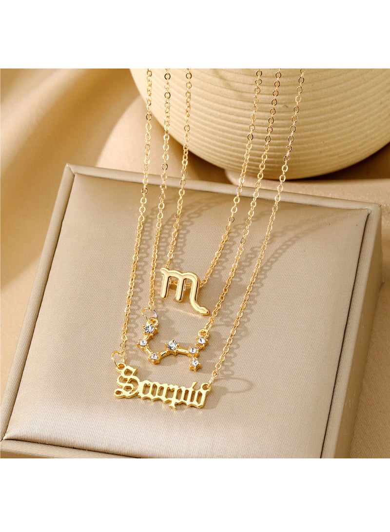 3Pcs Scorpio Symbol Necklace, Retro Gold Plated 12 Constellation Pendant, zodiac sign - Image 2