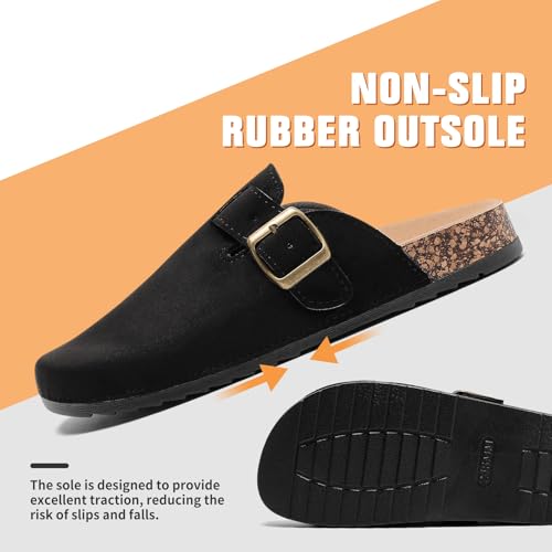 DDXYYDS Suede Clogs Men & Women Unisex Leather Mules Soft Cork Footbed Adjustable Buckle Slip Sandals Potato Shoes with Arch Support Black - Image 2