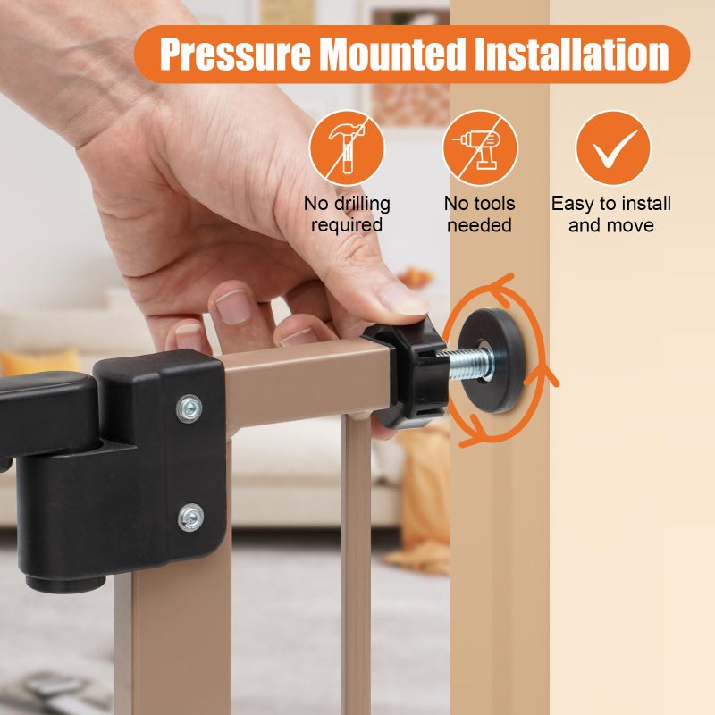keny 29"-42.5" Baby Gate for Stairs, Auto Close Safety Dog Gate, Pressure Mounted Easy Walk Through Pet Gate for Doorways, Durable Stair Gate, 30" Tall, Brown - Image 3