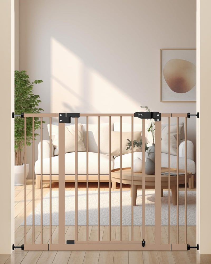 keny 29"-42.5" Baby Gate for Stairs, Auto Close Safety Dog Gate, Pressure Mounted Easy Walk Through Pet Gate for Doorways, Durable Stair Gate, 30" Tall, Brown - Image 1