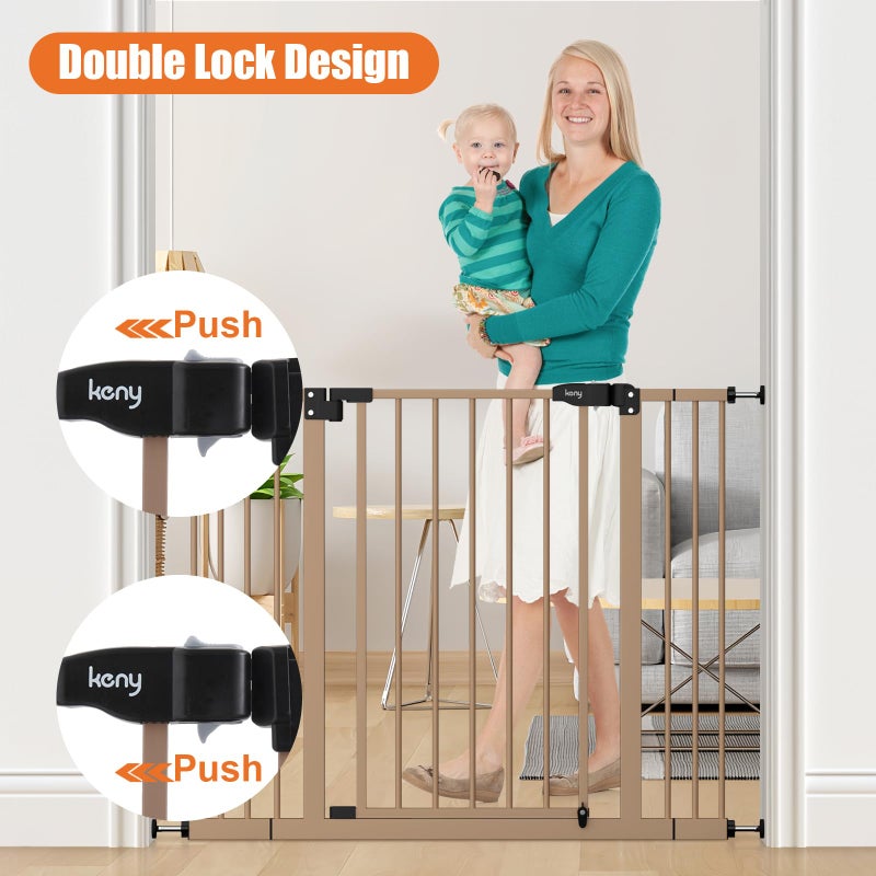 keny 29"-42.5" Baby Gate for Stairs, Auto Close Safety Dog Gate, Pressure Mounted Easy Walk Through Pet Gate for Doorways, Durable Stair Gate, 30" Tall, Brown - Image 5