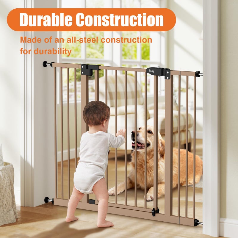keny 29"-42.5" Baby Gate for Stairs, Auto Close Safety Dog Gate, Pressure Mounted Easy Walk Through Pet Gate for Doorways, Durable Stair Gate, 30" Tall, Brown - Image 2