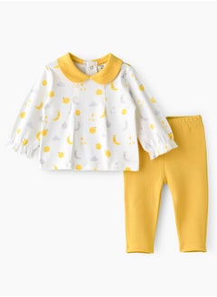 Tiny Hug Girls' Moon & Stars Long Sleeve Top and Yellow Leggings Set  - Image 1