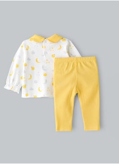 Tiny Hug Girls' Moon & Stars Long Sleeve Top and Yellow Leggings Set  - Image 2
