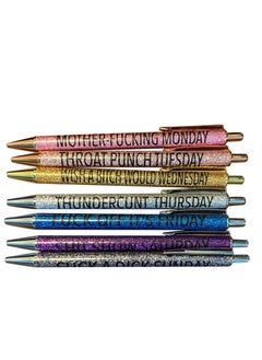 7PCS Glitter Pen Set Week Funny Office Gifts Funny Pens Swear Word Daily Pen Set Weekday Days of the Week Pens Dirty Cuss Word Pens