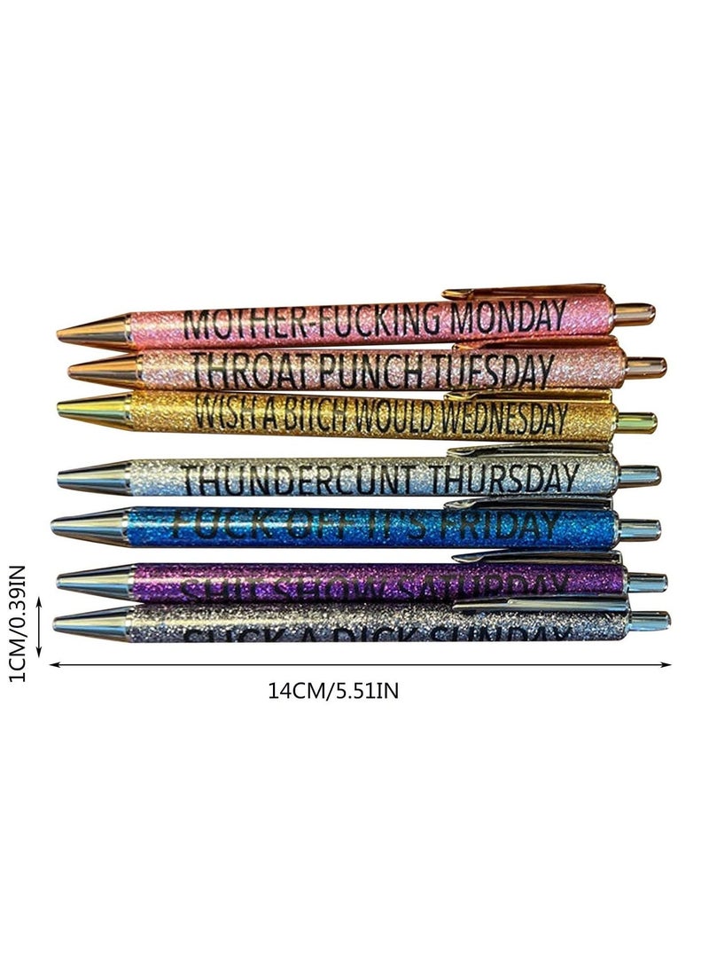 Generic - 7PCS Glitter Pen Set Week Funny Office Gifts Funny Pens Swear Word Daily Pen Set Weekday Days of the Week Pens Dirty Cuss Word Pens - Image 1