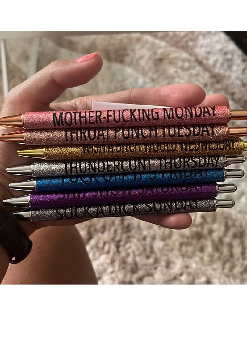 Generic - 7PCS Glitter Pen Set Week Funny Office Gifts Funny Pens Swear Word Daily Pen Set Weekday Days of the Week Pens Dirty Cuss Word Pens - Image 1