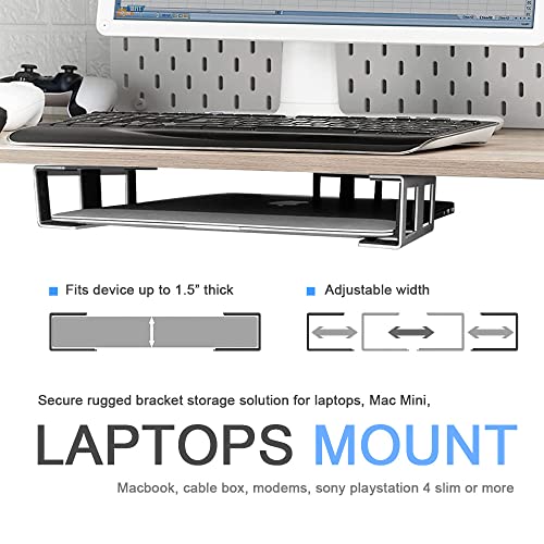 IFCASE Under Desk Laptop Mount with Adhesive & Screw in, Hard Aluminum Under Desk Shelf Holder for Laptop, Mac Mini, MacBook, Keyboard with Anti-Scratch Silicone (Silver) - Image 2