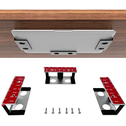 IFCASE Under Desk Laptop Mount with Adhesive & Screw in, Hard Aluminum Under Desk Shelf Holder for Laptop, Mac Mini, MacBook, Keyboard with Anti-Scratch Silicone (Silver) - Image 1