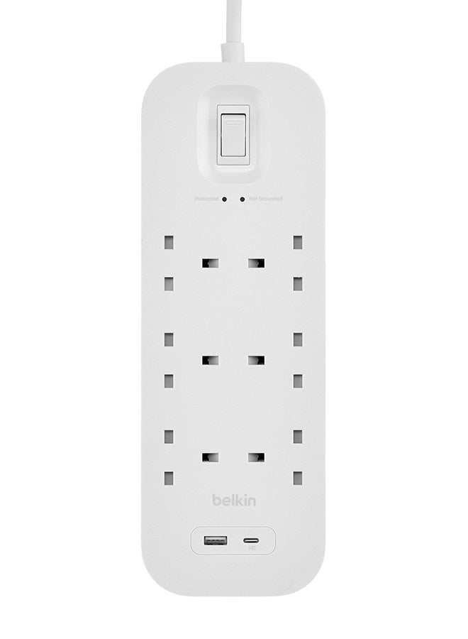 belkin 6 Way Power Extension 2M Cord 18W USBA  USBC Ports - Image 1