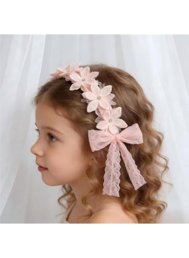 ATRJSZ 2 Pcs Baby Girls Cute Bow-knot Headband, Soft Lace Floral Hairbands Kids Hair Accessories - Image 5