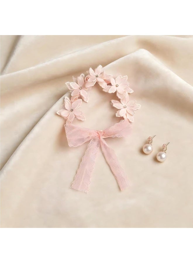 ATRJSZ 2 Pcs Baby Girls Cute Bow-knot Headband, Soft Lace Floral Hairbands Kids Hair Accessories - Image 4