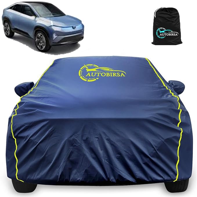 Autobirsa Waterproof Car Body Cover for Tata Curvv Ev 100% All Weather Proof with Mirror Packet & Full Bottom Elistic, Triple Stitching with 100% Nail Proof Cover Navy Blue - Image 1