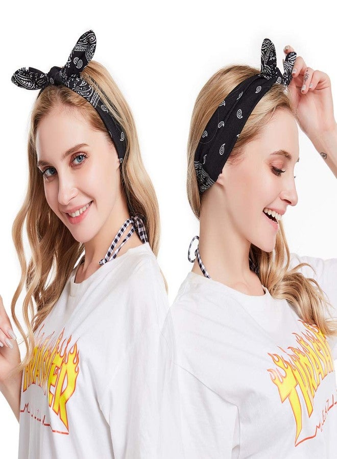 دينبري مجموعة دينبري من 6 ربطات شعر باندانا مرنة للنساء، بتصميم بوهيمي على شكل أذن أرنب، ربطات شعر باندانا للنساء (6 ألوان، ربطات شعر مطبوعة بالزهور) - Image 2