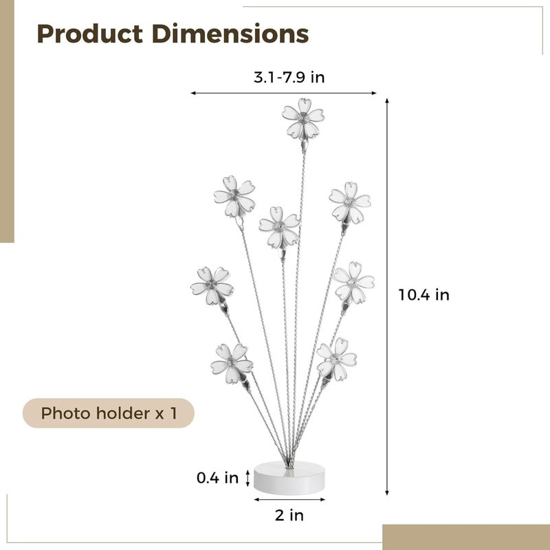 Decorative Metal Photo and Note Holder, Cherry Blossom Design, 8 Flower Clips Included, White Base, 10.4 Inches Tall, Ideal Gift for Students and Colleagues - Image 3