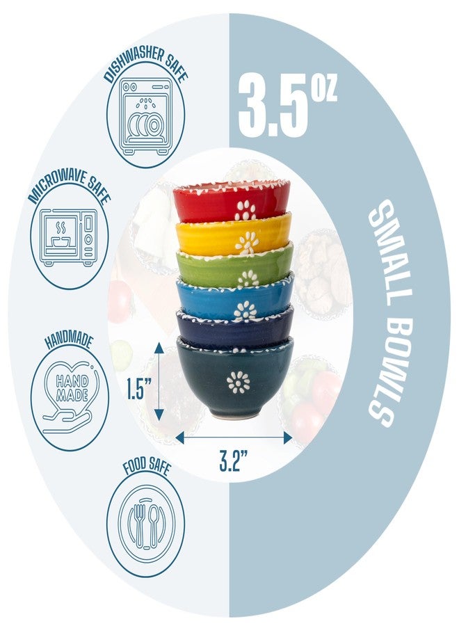 Elyese Ceramic Small Dipping Bowls Set of 6, 3.5 Oz Soy Sauce Dish, Handmade Charcuterie, Colorful Pinch, Dishwasher & Microwave Safe, 3.2'' Mini (SULTAN'S GARDEN) - Image 3