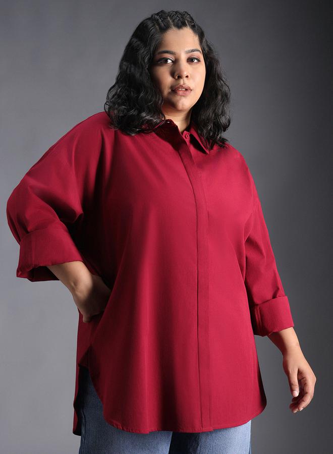 HIGH STAR HIGH STAR Plus Size Classic Spread Collar Oversized Casual Shirt - Image 1
