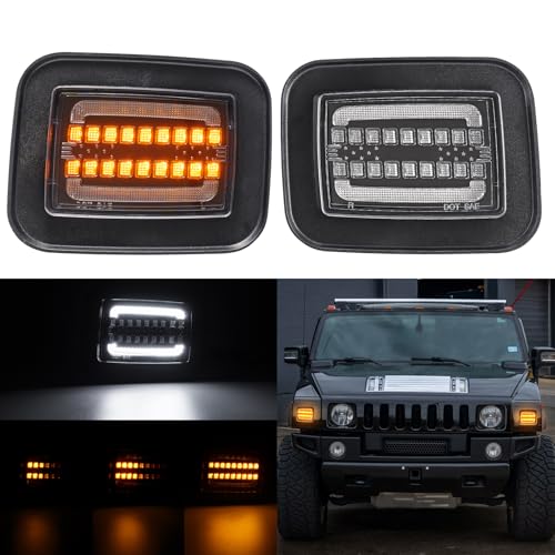 Mynoway Clear Lens Sequential LED Turn Signal Lights Compatible With 2003 2004 2005 2006 2007 20082009 H2 SUV & SUT, White LED Parking & Corner Light Assembly - Image 1