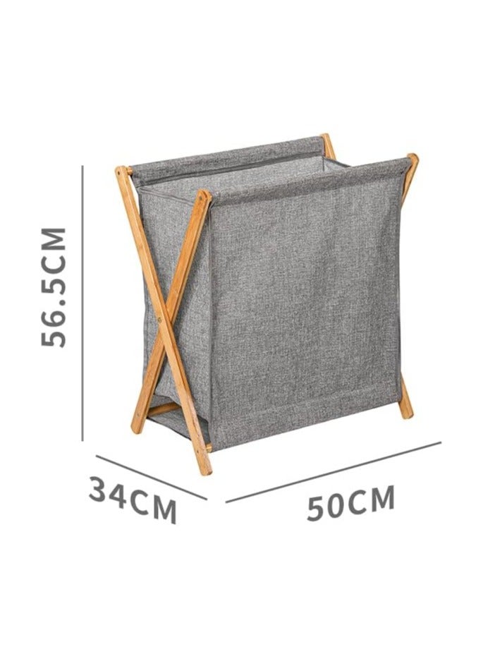 Bamboo Laundry Hamper Sorter Cart Portable and Collapsible Folding Clothes Laundry Basket Storage with Removable Liner Bag(Grey) - Image 2