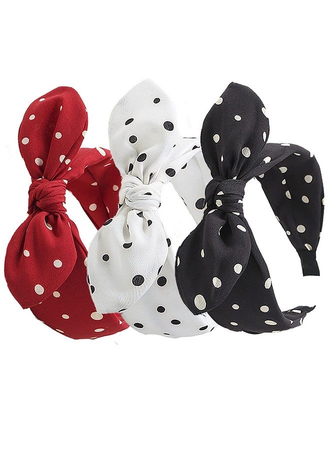 Lvyeer 3 Pack Bow Headbands For Womenwide Polka Dot Headband For Women Rabbit Ear Hair Hoop - Image 1