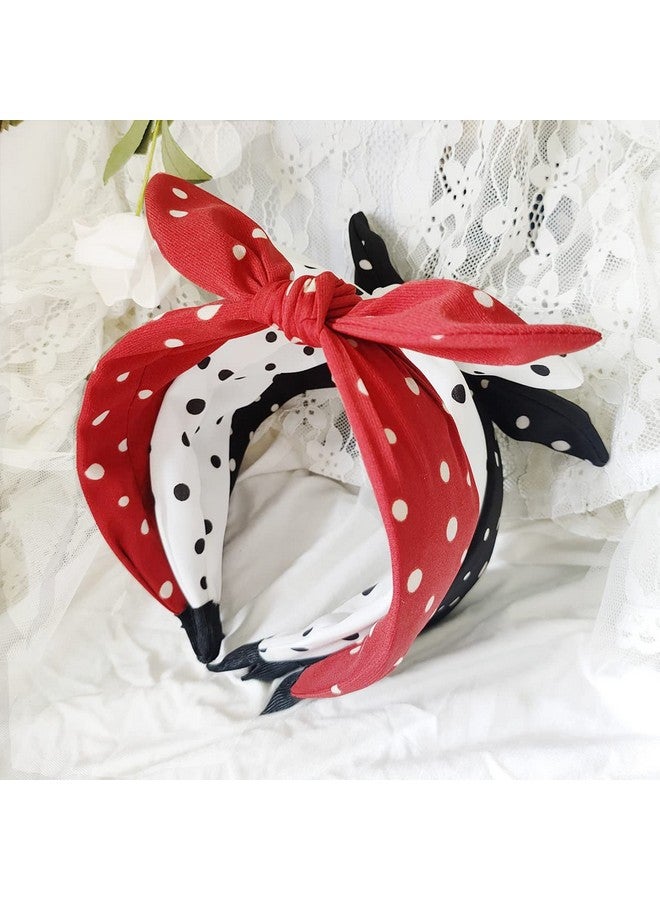 Lvyeer 3 Pack Bow Headbands For Womenwide Polka Dot Headband For Women Rabbit Ear Hair Hoop - Image 4