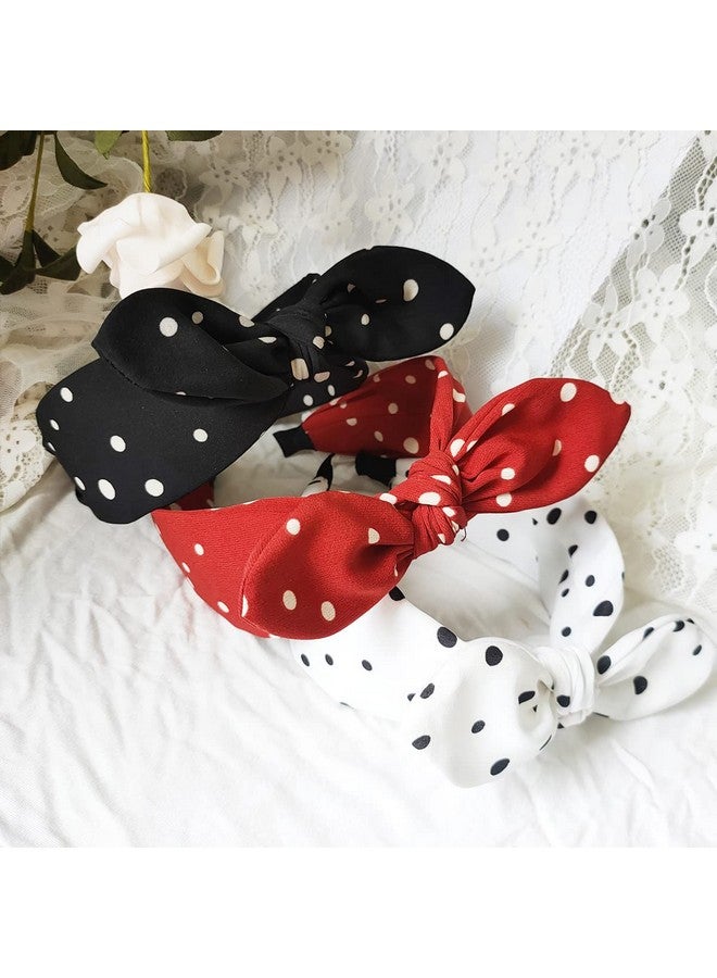 Lvyeer 3 Pack Bow Headbands For Womenwide Polka Dot Headband For Women Rabbit Ear Hair Hoop - Image 5