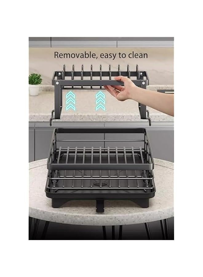 MIXDE Dish Drying Rack Large Capacity 2 Tier Dish Drying Rack Multifunctional Rustproof Dish Drainers for Kitchen Counter with Drainboard Leak-Proof Spout,Large Utensil Holder, Cup Holder (White A) - Image 4