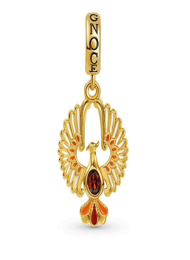 GNOCE Golden Phoenix Pendant Charm Sterling Silver 18k Gold Dangle Charm with Oval Cut Ruby Fit Bracelet/Necklace For Women - Image 1