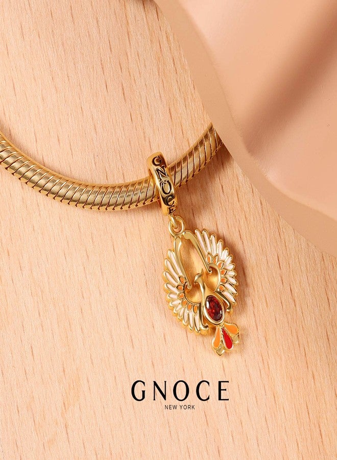 GNOCE Golden Phoenix Pendant Charm Sterling Silver 18k Gold Dangle Charm with Oval Cut Ruby Fit Bracelet/Necklace For Women - Image 5