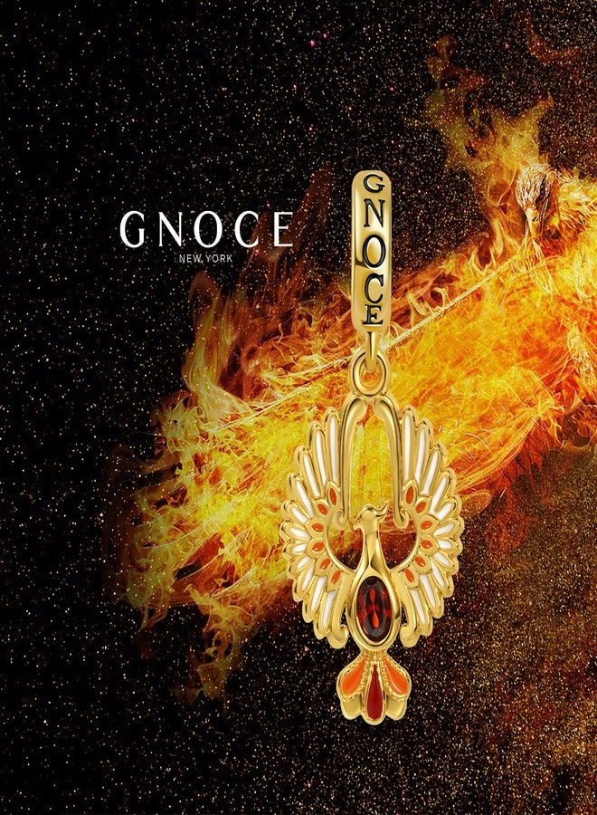GNOCE Golden Phoenix Pendant Charm Sterling Silver 18k Gold Dangle Charm with Oval Cut Ruby Fit Bracelet/Necklace For Women - Image 3