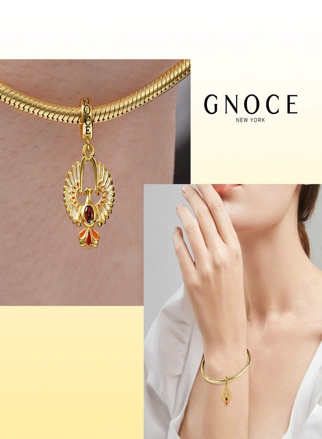 GNOCE Golden Phoenix Pendant Charm Sterling Silver 18k Gold Dangle Charm with Oval Cut Ruby Fit Bracelet/Necklace For Women - Image 4