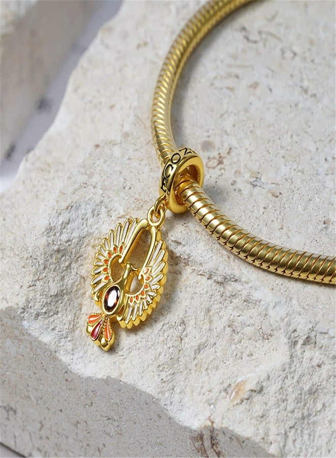 GNOCE Golden Phoenix Pendant Charm Sterling Silver 18k Gold Dangle Charm with Oval Cut Ruby Fit Bracelet/Necklace For Women - Image 2