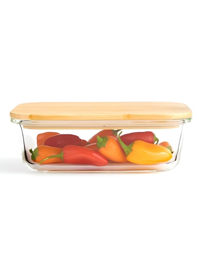 Blackstone Borosilicate Glass Food Storage Container For Family Meal Prep Leftovers Rice With Wooden Lid BGC54 (Clear, 1520ML) - Image 1