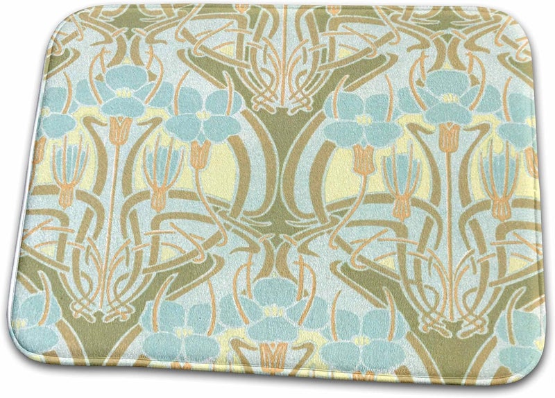 3dRose Bathroom Bath Rug Mat  Vintage Art Nouveau Blue Flowers Nature Floral Abstract Pattern Vintage Art Nouveau Designs - Image 1
