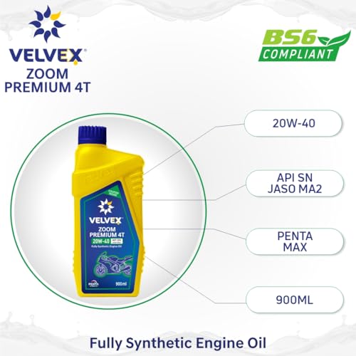 Velvex Zoom Premium 4T 20W-40 Fully Synthetic Motorcycle Oil (900 ML) | Penta Max Protection for Bikes | Smoother Engine Operation | API SN/JASO MA2 - Image 4
