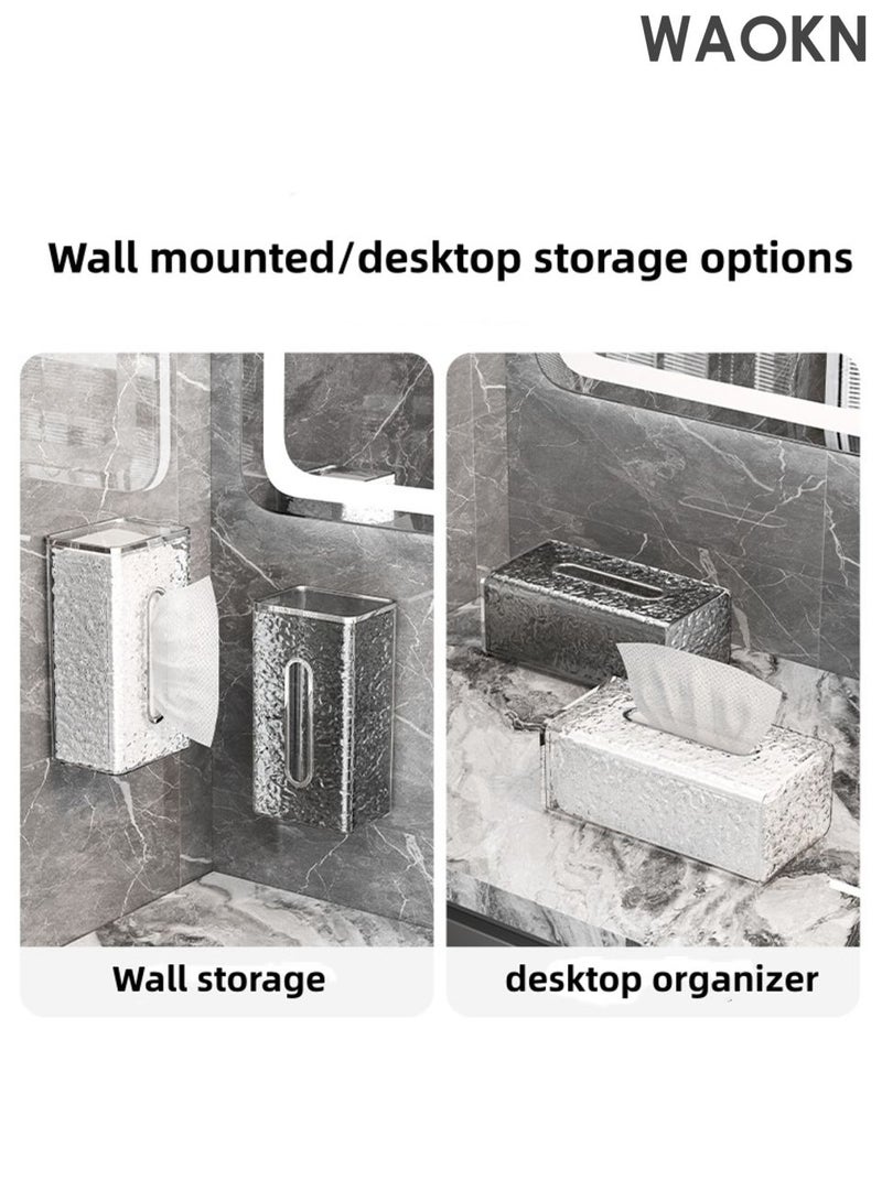 WAOKN Bath wall Mounted Tissue Holder, Glacier Pattern Paper Organizer Dispenser, Perforation-Free Plastic Tissue Box, Bring a rabbit ornament，Large Tissue Storage Box for Kitchen, Bathroom, Home, Office, grey. - Image 5