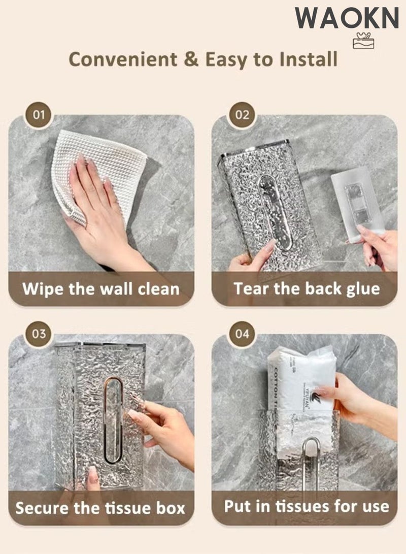 WAOKN Bath wall Mounted Tissue Holder, Glacier Pattern Paper Organizer Dispenser, Perforation-Free Plastic Tissue Box, Bring a rabbit ornament，Large Tissue Storage Box for Kitchen, Bathroom, Home, Office, grey. - Image 4