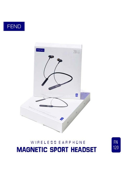 Fend FN 120 Wireless Neckband Earphone Lightweight, Comfortable Fit Enhanced Bass, Clear Calls Bluetooth 5.0, Long Battery Life Ideal for Workouts, Travel, and Daily Use Compatible with iPhone, Android, and More