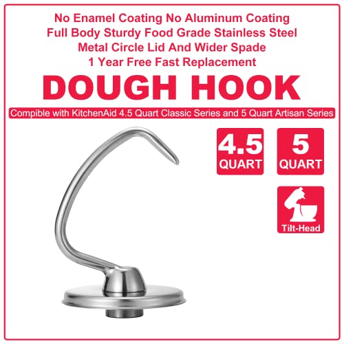 Wiselet Stainless Steel Dough Hook for KitchenAid Bowl-L Professional 600&Pro 5 Plus Mixer, Heavy Duty, Dishwasher Safe Fit for KSM5 KV25G0X KV25G8X KV25H0X KP26M1X KP26M8X - Image 3