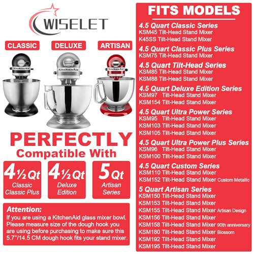 Wiselet Stainless Steel Dough Hook for KitchenAid Bowl-L Professional 600&Pro 5 Plus Mixer, Heavy Duty, Dishwasher Safe Fit for KSM5 KV25G0X KV25G8X KV25H0X KP26M1X KP26M8X - Image 2