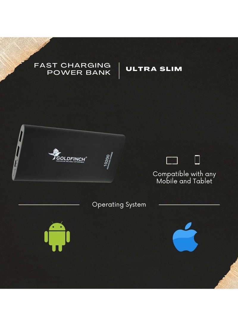 Goldfinch Power Bank 10k mah for mobile and tablets compatible with iphone and ipad with type c fast charging input Black  - Image 3