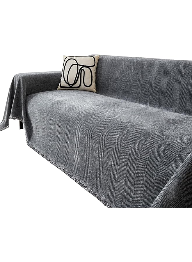 Green Tiger غطاء أريكة شنيلا 1 2 3 4 مقاعد متعدد الوظائف، 180x180 سم قابل للغسل، منشفة أريكة زخرفية، واقي أثاث، غطاء أريكة ناعم وقوي لغرفة المعيشة (رمادي داكن) - Image 1
