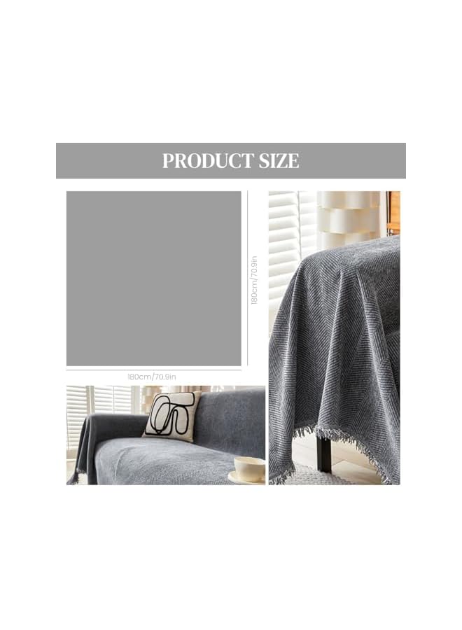 Green Tiger غطاء أريكة شنيلا 1 2 3 4 مقاعد متعدد الوظائف، 180x180 سم قابل للغسل، منشفة أريكة زخرفية، واقي أثاث، غطاء أريكة ناعم وقوي لغرفة المعيشة (رمادي داكن) - Image 2