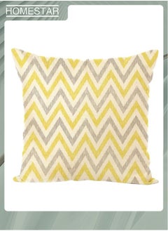 HOMESTAR Throw Pillow Zigzag Wavy Geometric Stripe Line Yellow White and Gray Cotton Linen Square Cushion Cover Standard Pillowcase for Home Decorative Bedroom/Living Room/Car  - Image 1