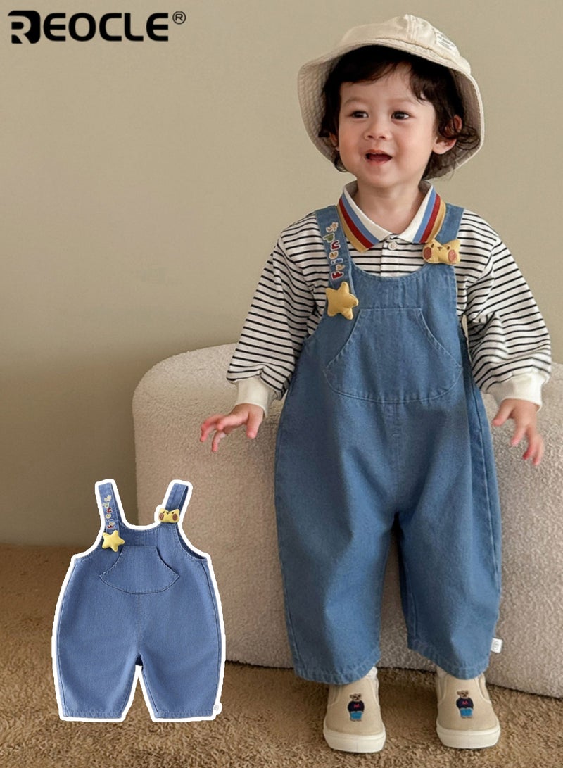 ريوكل مُلابِس دِنيم للأطفال بتصميم كرتوني وأحواض قابلة للتعديل، بنطلون سُوْرَة مريح للجالخريف للارتداء العابر - Image 1