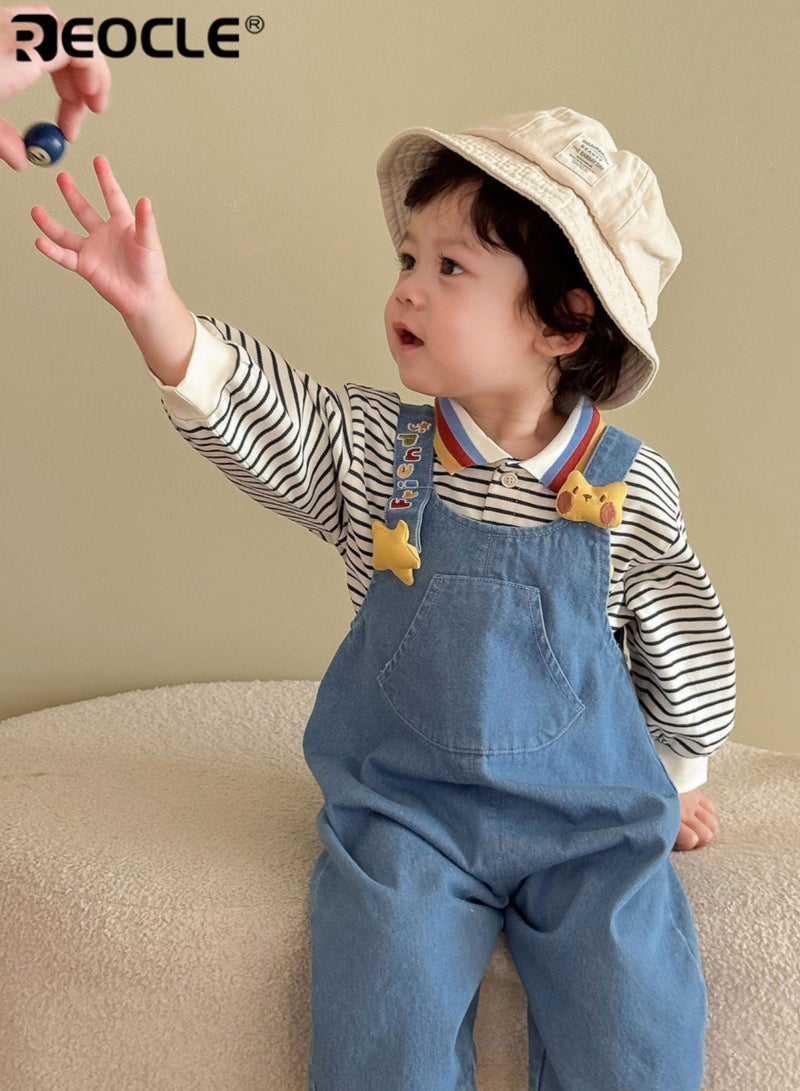 ريوكل مُلابِس دِنيم للأطفال بتصميم كرتوني وأحواض قابلة للتعديل، بنطلون سُوْرَة مريح للجالخريف للارتداء العابر - Image 4