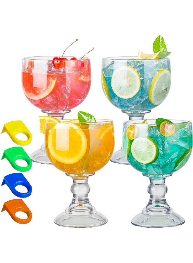 Beer Glasses 21.5 Oz Set of 4, Extra Large Margarita Glass With 4 Color Clips, Shrimp Cocktail Goblet, Large Stemmed Glasses With Thick Bottom, Crystal Clear Bar Glassware - Image 1