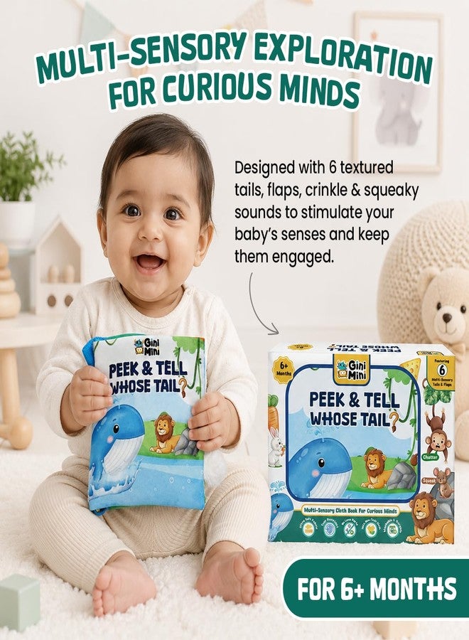 GiniMini Peek & Tell - Whose Tail? | Soft Sensory Cloth Book for Babies 6 Month | Lift-the-Flap Activity Book | Crinkle Book with Textured Tails | Touch and Feel Baby Book | Tummy Time & Stroller Toy - Image 4