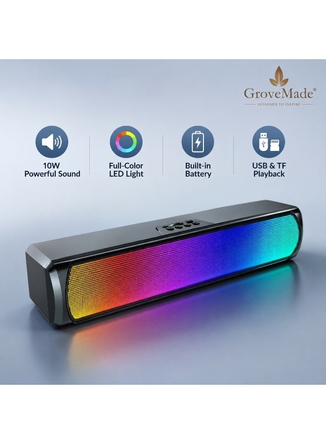 GroveMade RGB Bluetooth Speaker with Subwoofer, Desktop Computer Speakers for PC & Laptop, USB Powered Rechargeable Speaker with Colorful LED Lights for Gaming & Home - Image 1